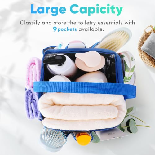 Image of EUDELE Mesh Shower Caddy Portable for College Dorm Room Essentials,Shower Caddy Dorm with 9-Pocket Large Capacity for Beach,Swimming,Gym,Travel essentials, Blue