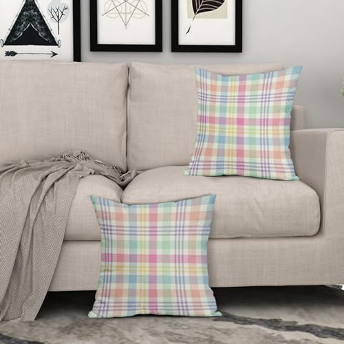 Homedevot Spring Plaid Pillow Covers 18x18 Inch Easter Decorations Pink Green Blue Colorful Buffalo Plaid Decorative Throw Pillow Cases Set of 2 Farmhouse Holiday Cushion Cases Sofa Couch Bed Decor by Homedevot - Used condition - Image 3