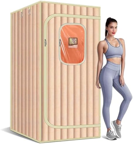 Bosynoy Personal Sauna Box for Home Without Steamer, Portable Sauna Box Insulated Locks in Heat, 1 Person Tent for Relaxation & Spa Comfort, 2.62FT x 2.62FT x 5.90FT, Warm Brown