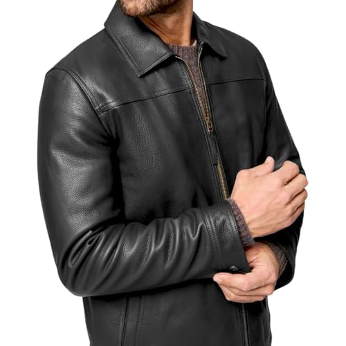 Image of Isaac & David Chicago Men's New Black /Brown Lambskin Leather Classic Open Bottom Jacket Motorcycle Vintage Racing Jacket