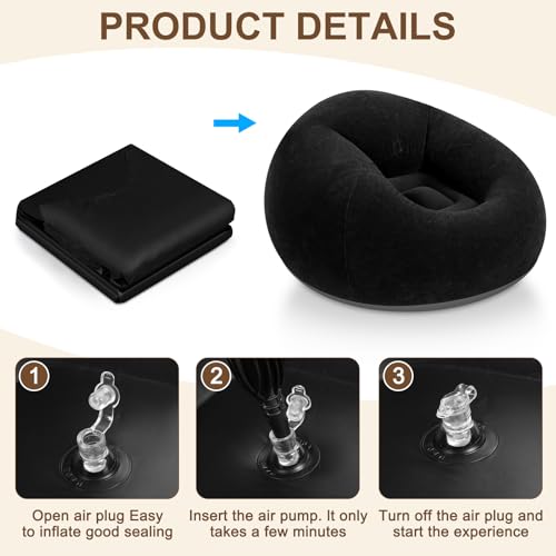 Realspring Inflatable Bean Bag Chairs for Adult Blow up Chairs Lazy Sofa Folding Portable Inflatable Chair for Movie Outdoor Room Bedroom Reading Camping(Black)
