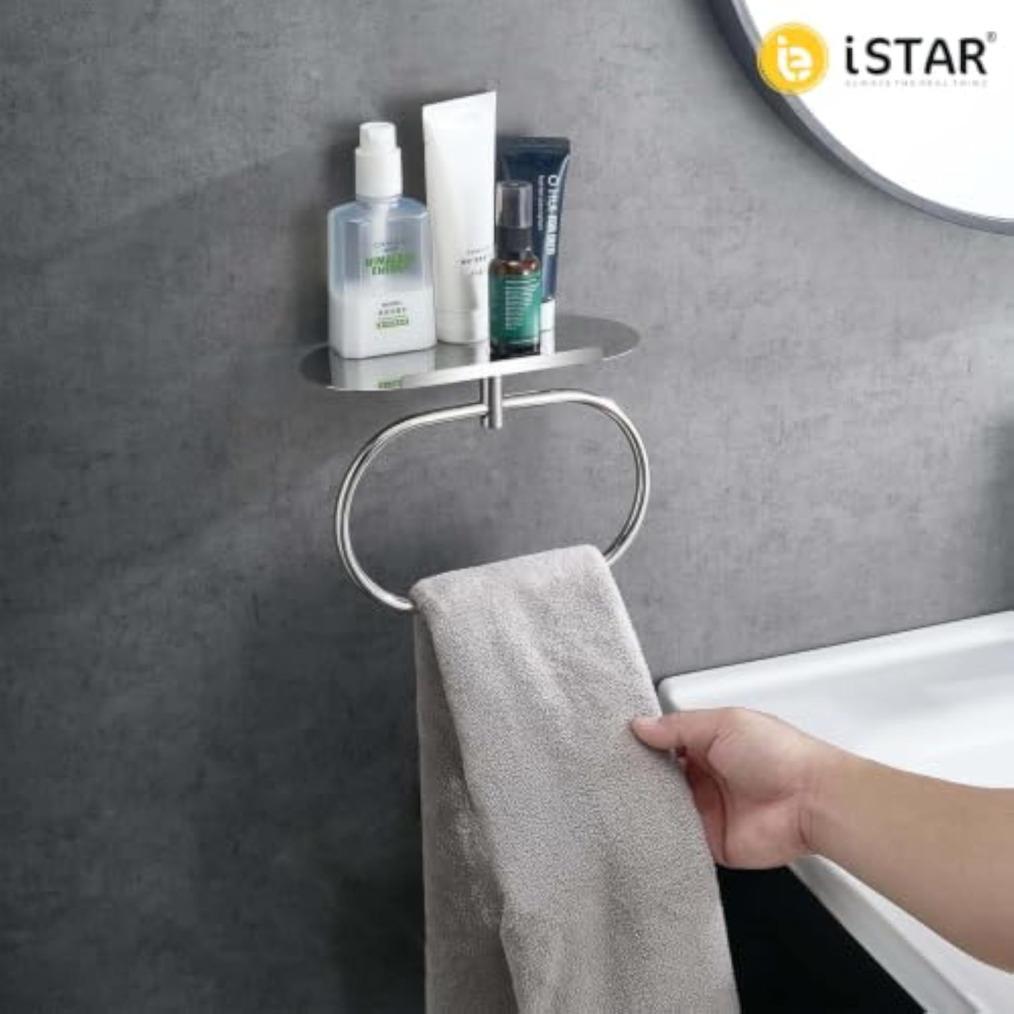 Bathroom Towel Ring with Shelf, 304 Stainless Steel