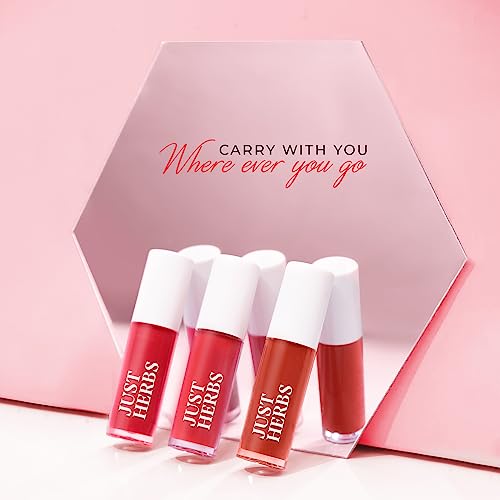Just Herbs Organic Liquid Lipstick Kit Set Of 5, Hydrating & Lightweight Lip Color - Paraben & Silicon Free - 1.6 Fl Oz. (Deeps & Reds) #TOP6