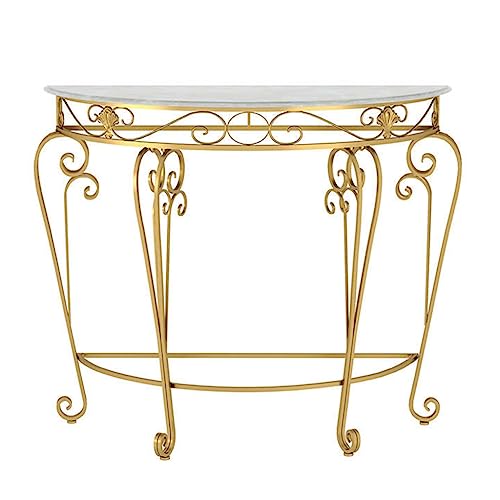 Mesa consola moderna de medio círculo con marco de metal, fácil montaje, ideal para sala de estar, pasillo y espacios pequeños
