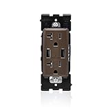 Leviton RUAA2-WB Renu USB Charger/Tamper-Resistant Duplex Outlet, 20A-125VAC, Walnut Bark, 20-Amp,