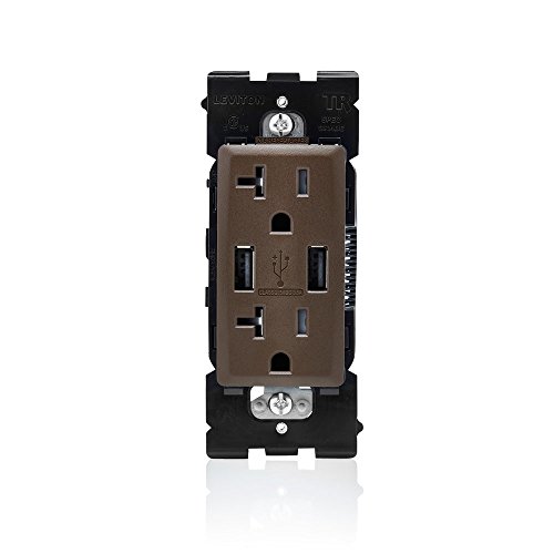 Leviton Renu USB Charger/Tamper-Resistant Duplex Outlet, 20A-125VAC, RUAA2-WB, Walnut Bark