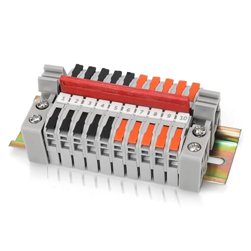 WJUAN Conectores Electricos Rapidos, Din Clemas Electricas, 10 Piezas, Gris Bloque de Terminales, Rango de Conexión 0,5-2,5 mm², Abrazadera para Riel Din, para Cableado y Conversión Circuitos