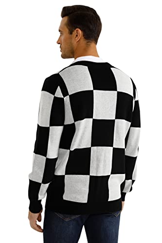 Mens Relax Fit V Neck Cardigan Sweater Plaid Argyle Cardigans For Men Fashion White And Black Size M #TOP4