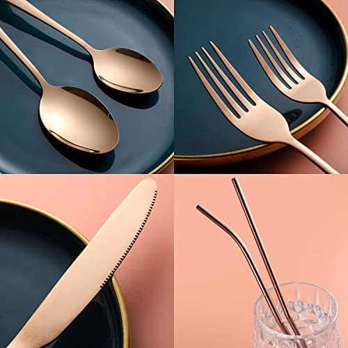 Gutuwellea 56 Pieces Mirror Rose Gold Silverware Service for 8 Flatware Set Stainless Steel Utensils Cutlery Set Dishwasher Safe by Gutuwellea - Image 3