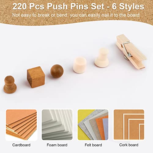 220 Stück Holz Pinnadeln, Reißnägel Mit Kunststoffbox, Stahlnagel für Korkplatte, Rundkopf für Korktafel, Landkarte, Fotos, Kalender, Handwerke (6 Typ)