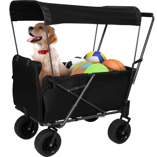 REDCAMP Wagon Cart with Canopy, 150LBS Heavy Duty Folding Beach