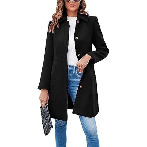 Fisoew Womens Elegant Single Breasted Coat Winter Work Office Pea Coat