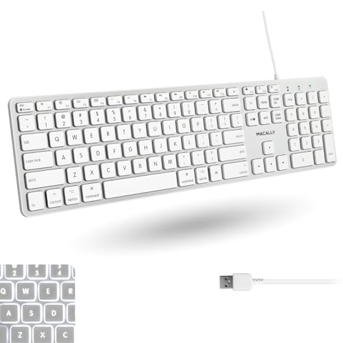 Image of Macally Backlit Wired Keyboard for Mac | Compatible Apple Keyboard with Numeric Keypad | Comfortable All Day Typing, Compatible on MacBook Pro /Air, iMac, Mac mini /Pro - Silver