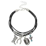 Niaspi Pulsera de cuero de vaquero bohemio para mujer, unisex, estilo bohemio, vintage, con diseño de bota, sombrero de cactus, herradura, colgante de gota en capas, turquesa de Texas, pulseras de