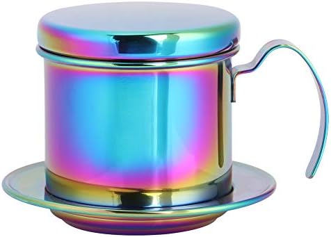 Coffee Drip Filter Stainless Steel Vietnamese Coffee Tea Maker Pot Traditional Reusable French Press with Handle and Lids Portable Single Cup Coffee Drip Brewer for Home Kitchen Office Use(Multicolor)
