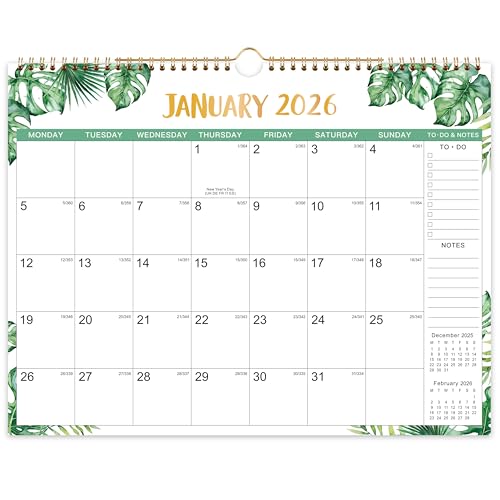 2026 Calendar - Calendar 2026 UK from Jan. 2026 - Dec. 2026, 37.6 x 29 cm, Large Ruled Blocks Perfect for Planning and Organizing, Green Leaf