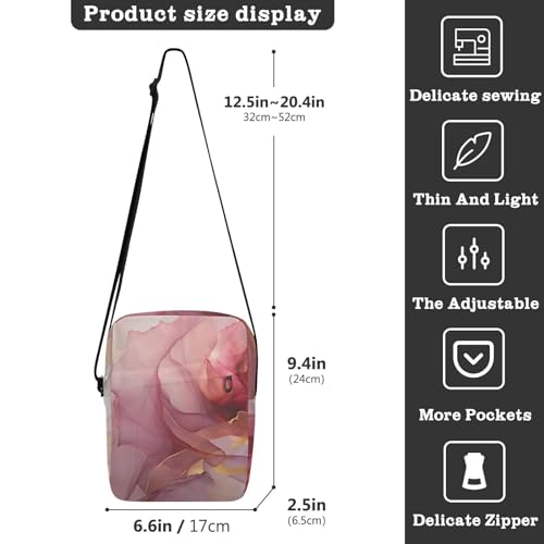 Crossbody Bag Pink Gold Marble Messenger Bag for Women Men Purse Shoulder Bag Satchel Bag with Adjustable Strap 214B00983