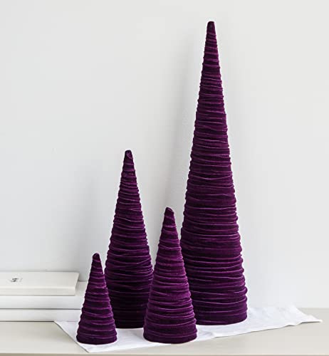 Image of Your Heart's Content Plum Velvet Trees Set of 4, Handcrafted Mantel Accent, Wedding Centerpiece, Valentine Purple Tabletop Tree, Winter Elegance, Gift for (Plum)
