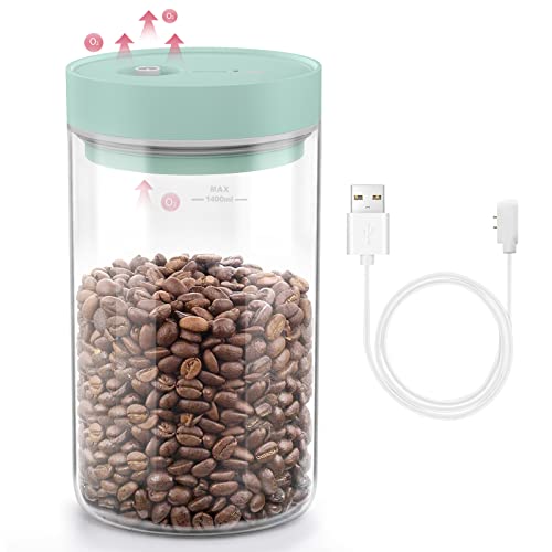 Electric Glass Food Storage Containers, Airtight Food Storage Containers With Lids Vacuum Seal Kitchen Storage One-Click Automatic Exhaust Food Fresh For Coffee,Fruit,Tea,Sugar,Sandwich(1.4 Liter Jar) #TOP5