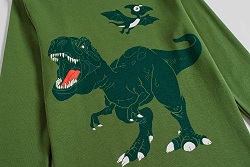 Little Boys Space Pajamas Sets for Toddler 100% Cotton Dinosaur Train Rocket Glow in Dark Sleepwear Long Sleeve 2 Piece kids Clothes Pjs 3-7T green dinosaur-6259-3T - Thumbnail 3