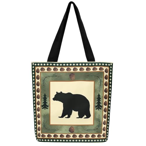Feelyou Rustic Black Bear Canvas Tote Bags Rustic Patchwork