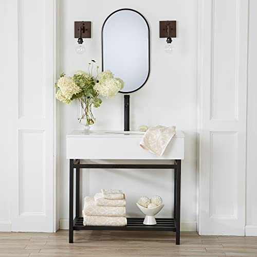 Great Bay Home 100% Cotton Jacquard Bathroom Towels. Absorbent Quick-Dry Plush Bath Towels. Cassie Collection (6 Piece Set, White/Tan) #TOP1