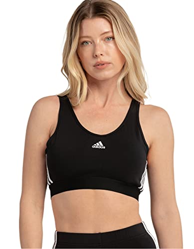 Adidas Women's Essentials 3-Stripes Crop Top With Removable Pads, Black/White, Medium #TOP25