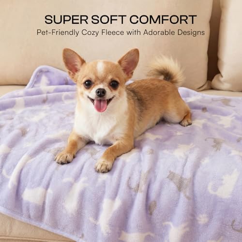 Image of Luciphia 1 Pack 3 Cat Printed Fleece Pet Blankets Washable,Soft Warm Throw Covers for Crate Couch Bed,Cozy Puppy Essentials for Dogs and Cats,Purple /Grey /Khaki, Small (23x16 inch)