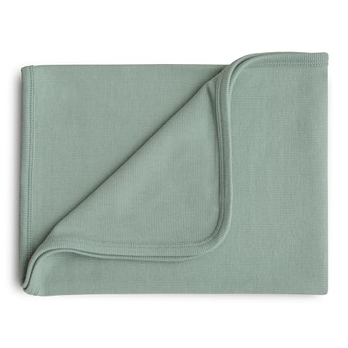 Image of mushie Extra Soft Baby Blanket | Cotton and Elastane Ribbed Receiving Blanket, Swaddle, Stroller | 35x35 Inch (Roman Green)