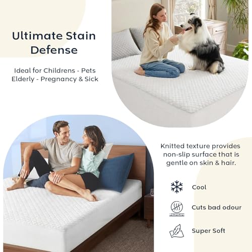 Image of Ayka 100% Waterproof Knitted Mattress Protector Queen Size Breathable Hypoallergenic Noiseless Ultra Soft Fitted Bed Protector 75x60 inch Mattress /Bed Cover (Queen 75 * 60 inch, White)