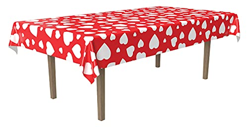 Beistle Heart Tablecover, 54 By 108-Inch, 1 Per Package, Red/White #TOP1