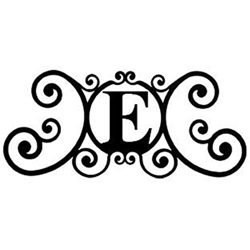 SIGMALL 24 Inch House Plaque Letter - Wrought Iron Metal Scrolled Monogram Initial Letter Home Door Wall Hanging Art Decor Family Name Last Name Letter Sign (E, 24 x 11 inches,Thick 0.078 inch (2mm))