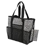 yaogohua Sac de Plage en Maille, Grande capacité Multi-Poches imprimé léopard en Maille Sac de Rangement de Plage pour Les Vacances d'été en Plein air Week-End Voyage