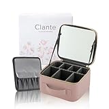 Clante メイクボックス 鏡付き 大容量 【大人な6色・縦が整える13cm効果】 コスメボックス 化粧ボックス 持ち運び 収納 高さ13cm (ローズベージュ)