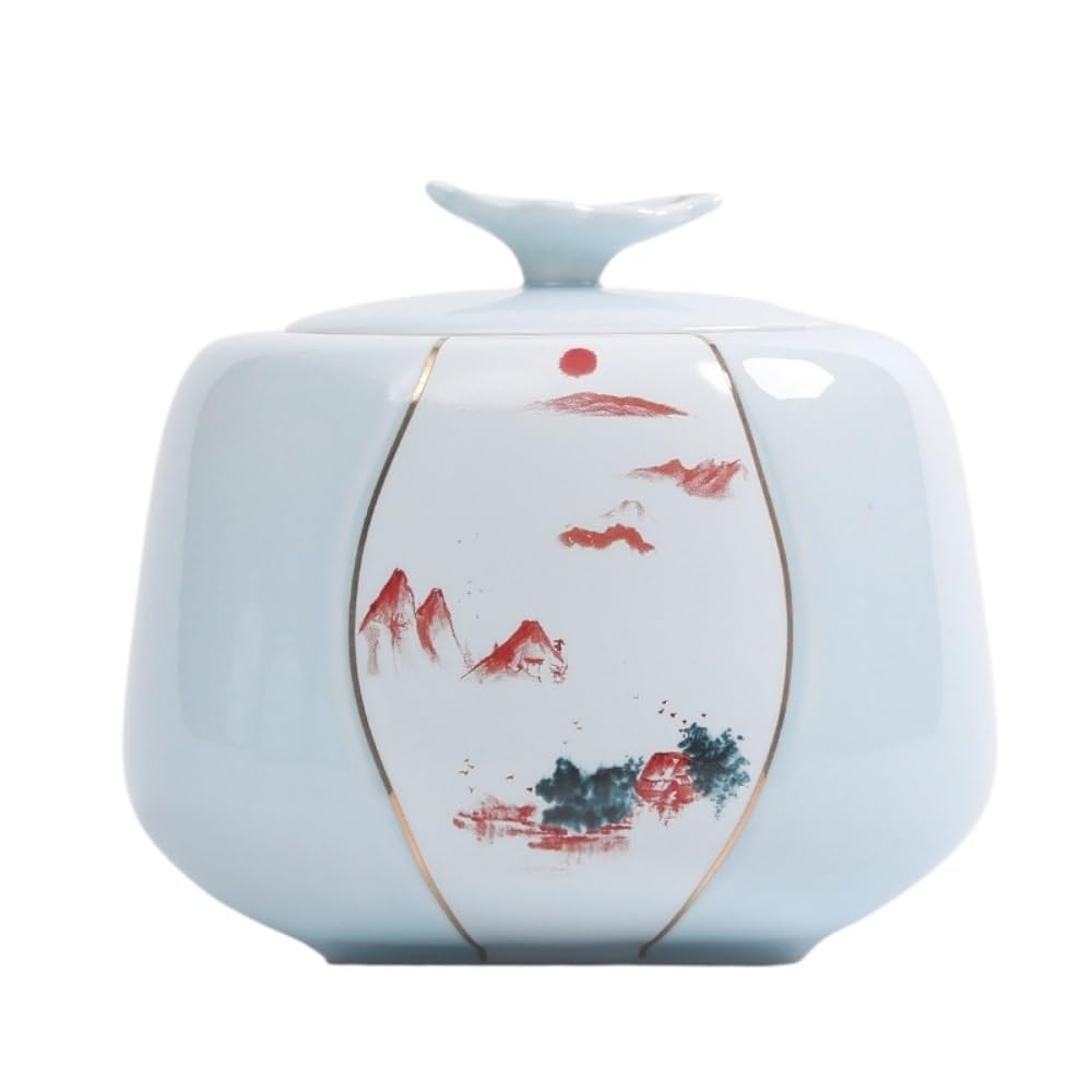 Tarro De Azúcar Recipiente for almacenar té a Granel de celadón, Tarro cerámica Sellado, for condimentos Cocina, Individual Estilo Retro Chino Bote De Té(D)