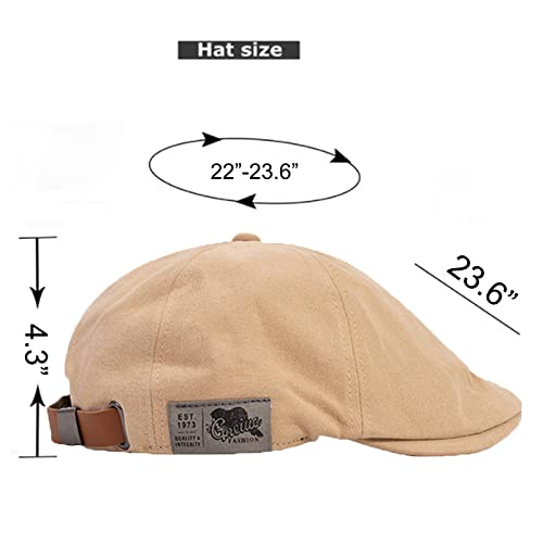 Men's Beret Hat Cotton Newsboy Berets Flat Caps Adjustable Classic Vintage Duckbill Buckle Cabbie Cap Khaki #TOP6