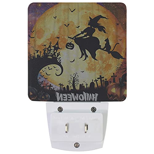 Pfrewn Happy Halloween Witch Pumpkin Night Light Set Of 2 Full Moon Plug-In Led Nightlights Auto Dusk-To-Dawn Sensor Lamp For Bedroom Bathroom Kitchen Hallway Stairs Decorative #TOP1