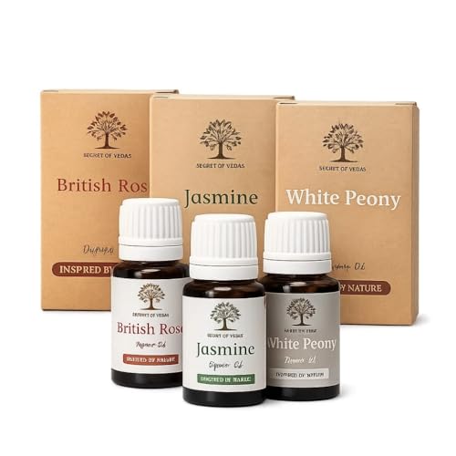Image of Luxury Diffuser Oil Set 3 x 10ml British Rose, Jasmine & White Peony Aromatherapy Oils for Home Fragrance & Diffusers Floral Scent Gift Set