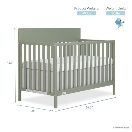 Image of Fisher-Price Meadowbrook 4-in-1 Convertible Full Size Baby Crib, Wooden Nursery Furniture, Converts to Toddler Bed with Guardrail, Daybed & Full-Size Bed, Greenguard Gold & BSA Certified, Meadow Green