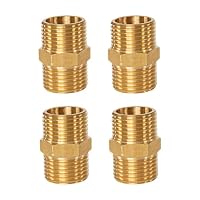 4 STK Doppelnippel 1/2 Zoll Messing Außengewinde(Ø 19mm), 1/2 Zoll Doppelnippel mit Sechskant, Verbindungsstück Verbinder AG Messing Gewindefittings für Heizung Trinkwasseranlage geeignet Sanitär