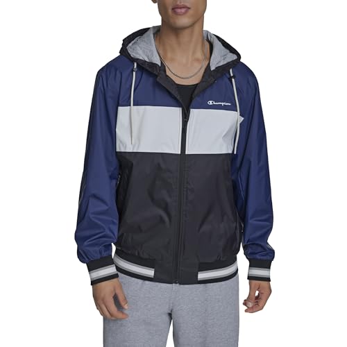Champion Men's Retro Hooded Rain Jacket, Black/White/Indigo, Medium - image 1