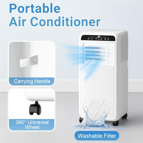 Image of Portable Air Conditioner 8000BTU 3-in-1 Modes Wheel 24H Timer Quiet