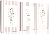 DAXINGJ Pink Botanical Wall Decor Set of 3, Preppy Canvas Art with Bows