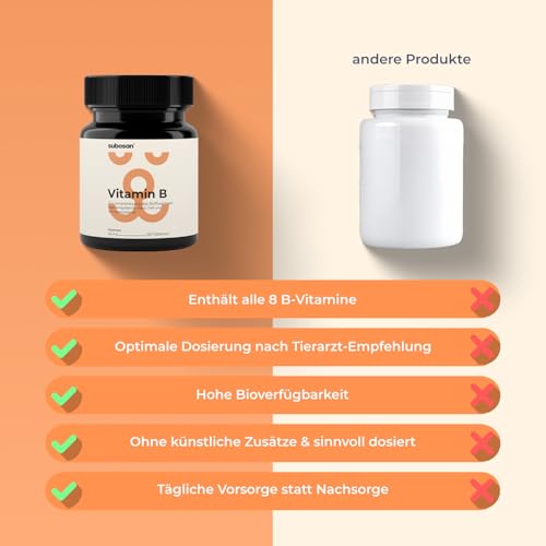 Vitamin B Komplex für Hunde - 120 Tabletten - Hochdosiert: Mit 8 B-Vitaminen (B1, B2, B3, B5, B6, B7, B9, B12) - Mit Tierärzten entwickelt, laborgeprüft & produziert in Deutschland