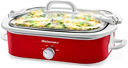 Elite Gourmet MST-5240 Casserole Crock Slow Cooker, Locking Lid Adjustable Temperature Keep Warm Oven & Dishwasher-Safe Casserole Pan, 3.5Qt Capacity, Red - Thumbnail 2