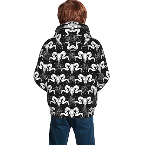 Skull with Polygonal Ornament Kid Hoodies Boys Sweatshirts Girls Pullover with Pocket4