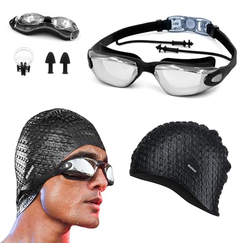 SLOVIC Swimming Goggles & Cap Combo | Anti-Fog Swimming Goggles f...