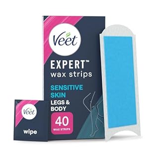 Veet Expert Cold Wax Strips, 40 Count + 4 Finish Wipes, Hair Removal Kit For Smooth Legs, Gentle Solution For Delicate Skin, Easy And Effective Use