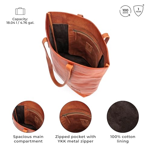 Bolso Tote Vintage de Cuero para Mujer Marrón miniatura 5
