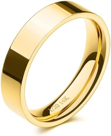 NOKMIT 5mm 14K Gold Filled Rings for Women Girls Wedding Band Dainty Thick Thumb Ring Couple Anniversary Engagement Gifts Non Tarnish Comfort Fit Size 4 to 11